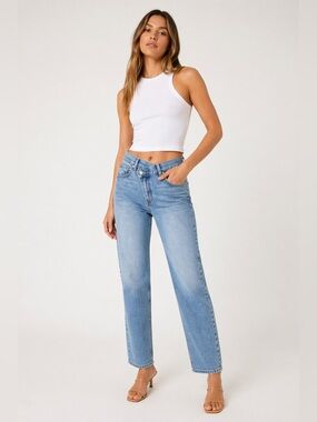 JBD Just Black Denim Criss Cross Waist Jeans 26 | Light Wash Straight Leg